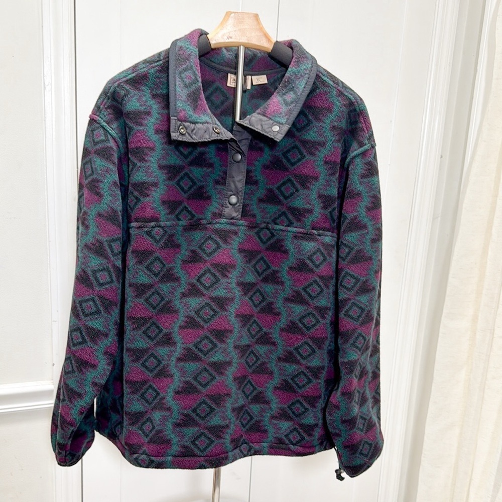 Woolrich Womens Vintage Fleece Pullover XL Aztec Print Snap Mock Neck 90s‎ - Picture 3 of 12